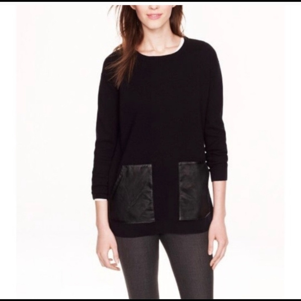 J. Crew black leather pocket sweater
